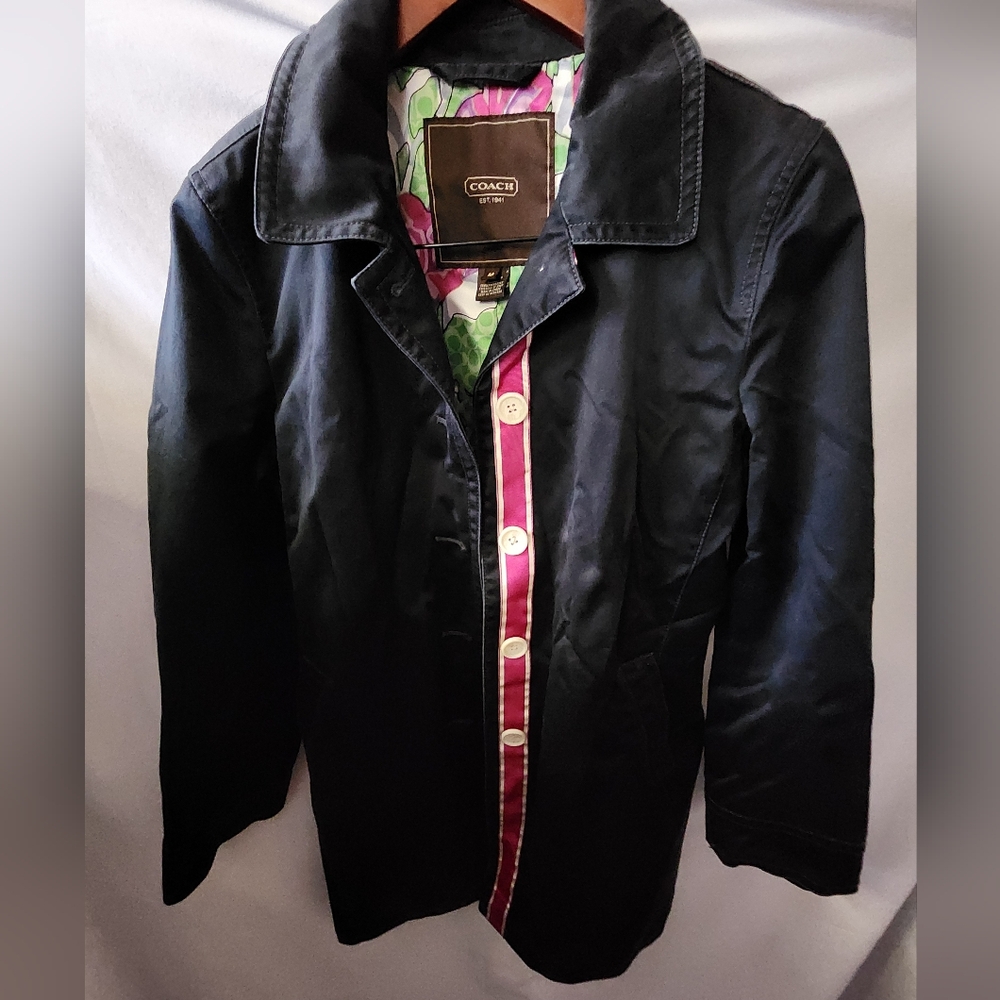 Coach Black Jacket with Vibrant Pink Lining. Size Medium
